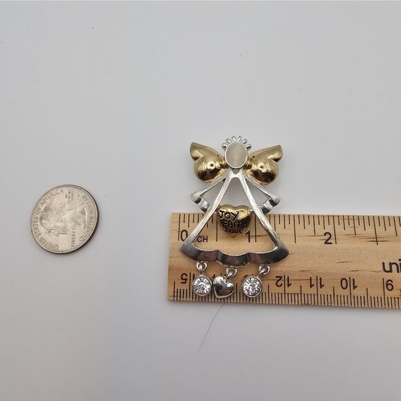VTG Brooch Silver/Gold Toned Angel Love Faith Joy Dangle Charm Christian Faith - Picture 16 of 16